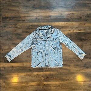Nicole Miller NY Crushed Velvet Pajama Top – Silver – Cozy Winter Loungewear